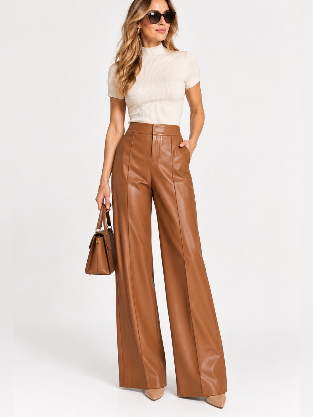 Alice + Olivia Dylan Wide-Leg Faux Leather Trousers – Size 8